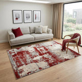 5' X 7' Ivory Red and Gray Abstract Non Skid Area Rug
