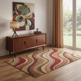 4' X 6' Ivory Tan And Red Striped Non Skid Area Rug