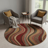 6' Ivory Tan And Red Striped Non Skid Round Rug