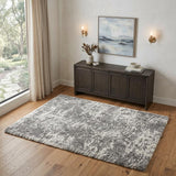4' X 6' Charcoal and Ivory Abstract Shag Area Rug