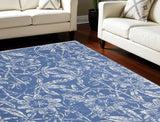 7' X 10' Ivory and Blue Floral Distressed Non Skid Area Rug