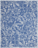 7' X 10' Ivory and Blue Floral Distressed Non Skid Area Rug