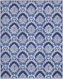 7' X 10' Ivory and Blue Damask Distressed Non Skid Area Rug