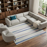 7' X 10' Ivory Tan and Blue Abstract Distressed Non Skid Area Rug