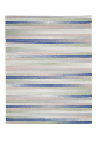 7' X 10' Ivory Tan and Blue Abstract Distressed Non Skid Area Rug