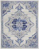 7' X 10' Ivory and Blue Floral Medallion Distressed Non Skid Area Rug