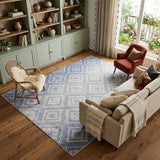 7' X 10' Ivory and Blue Geometric Distressed Non Skid Area Rug
