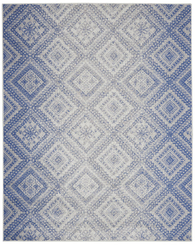 7' X 10' Ivory and Blue Geometric Distressed Non Skid Area Rug