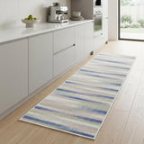 8' Ivory Tan and Blue Abstract Distressed Non Skid Runner Rug