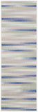 8' Ivory Tan and Blue Abstract Distressed Non Skid Runner Rug