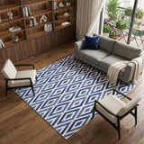 7' X 10' Ivory and Blue Geometric Distressed Non Skid Area Rug