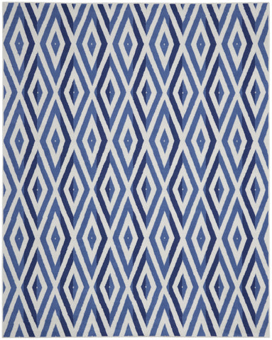 7' X 10' Ivory and Blue Geometric Distressed Non Skid Area Rug