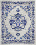 7' X 10' Ivory and Blue Floral Medallion Distressed Non Skid Area Rug