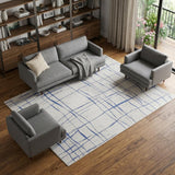 7' X 10' Ivory and Blue Abstract Distressed Non Skid Area Rug