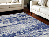 7' X 10' Ivory and Navy Blue Abstract Distressed Non Skid Area Rug