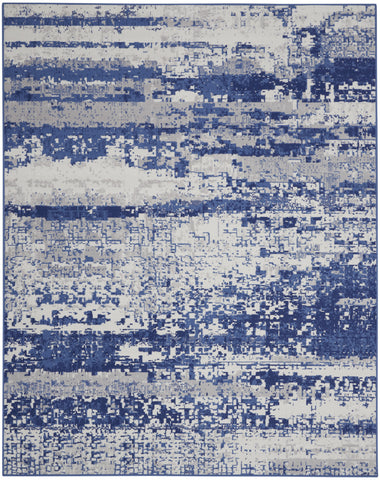 7' X 10' Ivory and Navy Blue Abstract Distressed Non Skid Area Rug