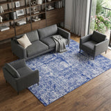 7' X 10' Ivory and Navy Blue Abstract Distressed Non Skid Area Rug