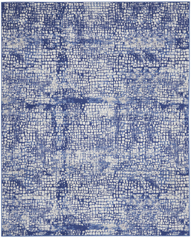 7' X 10' Ivory and Navy Blue Abstract Distressed Non Skid Area Rug