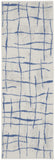 8' Ivory and Blue Abstract Distressed Non Skid Runner Rug