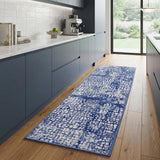 8' Ivory and Navy Blue Abstract Distressed Non Skid Runner Rug