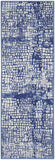 8' Ivory and Navy Blue Abstract Distressed Non Skid Runner Rug