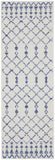 8' Ivory and Blue Geometric Distressed Non Skid Runner Rug