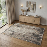 4' X 6' Cream Black and Gray Abstract Area Rug