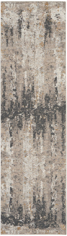 8' Cream Black and Gray Abstract Runner Rug