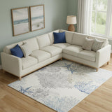 8' X 10' Ivory Blue And Gray Seashell and Coral Non Skid Area Rug