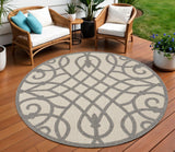 8' Cream And Gray Round Trellis Indoor Outdoor Area Rug
