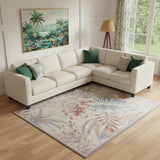 8' X 10' Ivory Blue And Gray Tropical Floral Area Rug
