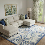 8' X 10' Ivory Blue And Brown Floral Area Rug