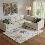 8' X 10' Gray Black And Ivory Floral Area Rug