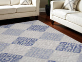 7' X 10' Beige Blue and Gray Geometric Distressed Non Skid Area Rug