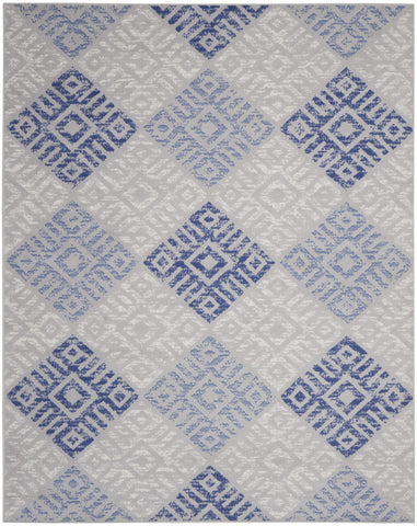 7' X 10' Beige Blue and Gray Geometric Distressed Non Skid Area Rug