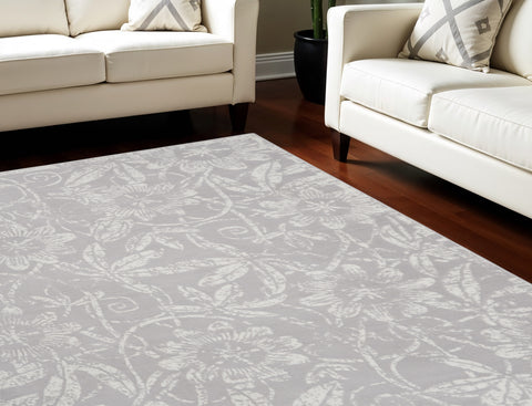 7' X 10' Ivory and Gray Floral Distressed Non Skid Area Rug