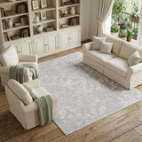 7' X 10' Ivory and Gray Floral Distressed Non Skid Area Rug