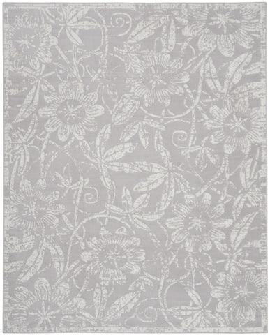 7' X 10' Ivory and Gray Floral Distressed Non Skid Area Rug