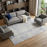 7' X 10' Ivory Blue and Gray Abstract Distressed Non Skid Area Rug