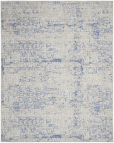 7' X 10' Ivory Blue and Gray Abstract Distressed Non Skid Area Rug