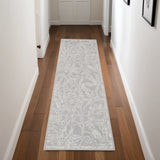 8' Gray and Ivory Floral Distressed Non Skid Runner Rug