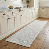 8' Gray and Ivory Floral Distressed Non Skid Runner Rug