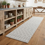 8' Gray and Ivory Moroccan Distressed Non Skid Runner Rug