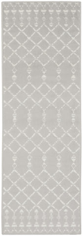 8' Gray and Ivory Moroccan Distressed Non Skid Runner Rug