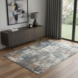4' X 6' Ivory Blue And Gray Abstract Area Rug