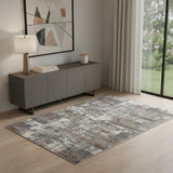 4' X 6' Ivory Gray And Orange Abstract Area Rug
