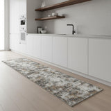 8' Ivory Blue And Gray Abstract Runner Rug