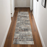 8' Cream Black and Gray Abstract Runner Rug