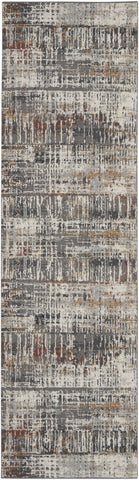 8' Cream Black and Gray Abstract Runner Rug