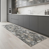 8' Ivory Gray And Orange Abstract Runner Rug